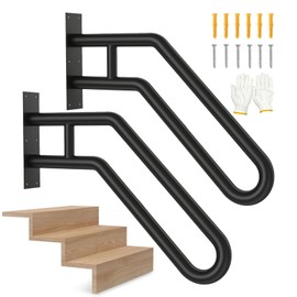 Handrails for Outdoor Steps, Stair Railing Indoor 1-3 Step - Deck Hand Rail & Porch Railing & U-Shaped Wall Mountstair Hand Grab Bars, Metal Handrail for Elderly, Kids, Pregnant Women, Disabled