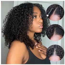 Legendhair Glueless V Part Wigs Human Hair Afro Kinky Curly Upgrade U Part Wigs for Black Women Kinky Curly V Part Human Hair Wigs Full Head Clip In Half Wig 200% Density 20 Inch