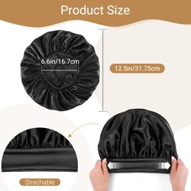 PIEMEET 12 Pcs Satin Bonnets for Sleeping,Black Silk Bonnet with Elastic Wide Band,Hair Bonnets Sleeping Cap for Black Women Braids Curly Hair