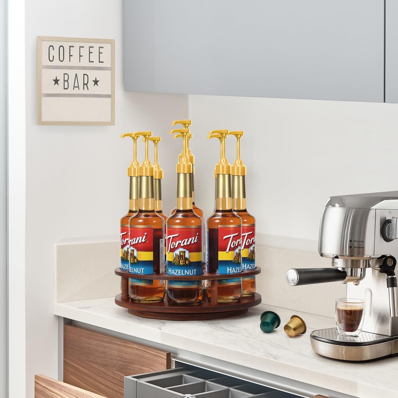 THYGIFTREE Large Rotating Coffee Syrup Organizer 9 Bottles Coffee Syrup