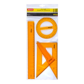 Aristo AR22509 Geometry Contrast Set (45° Triangle, 60° Triangle, Full Circle Protractor, Ruler 30 cm, Ink Edges and Facets, Plastic) Contrast Increasing Orange