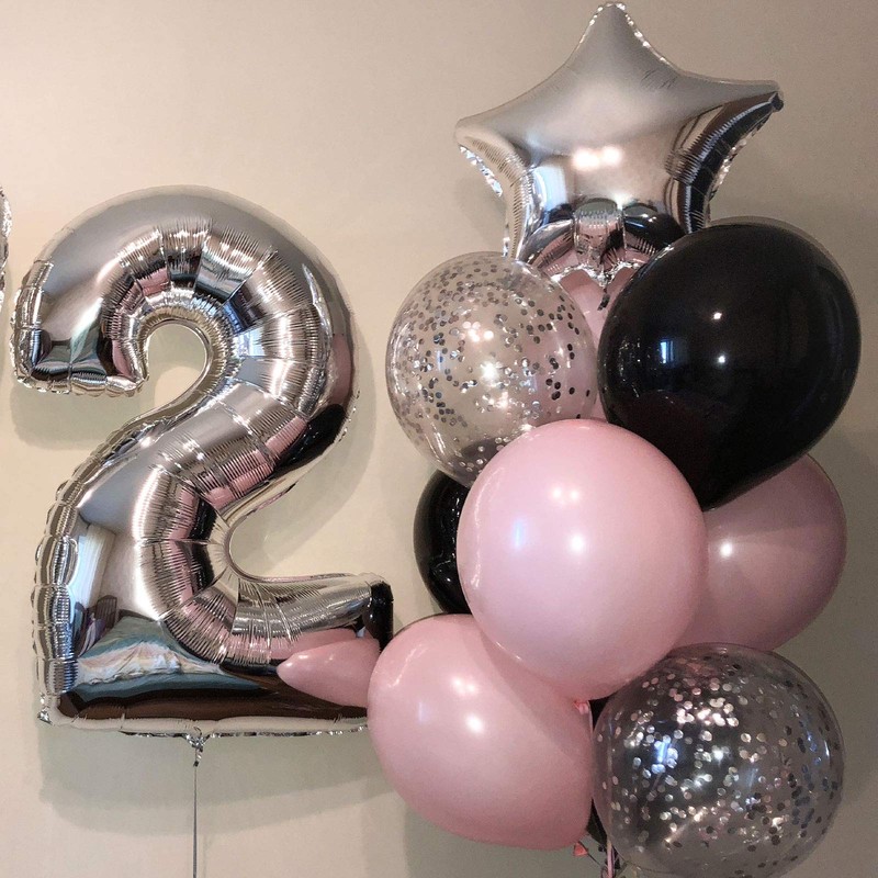 TRIXES 5 Silver Star Balloons, 18'' Metallic, Birthday Celebration Table