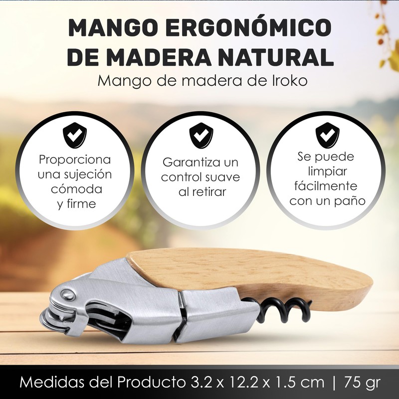 Iroko Professional Robust Elegant Stainless Steel Corkscrew with Wooden Handle
