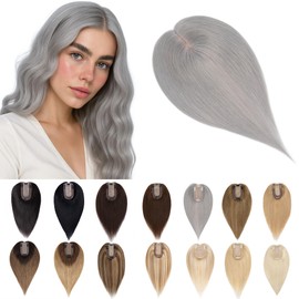 SEGO Grey Hair Toppers for Women Real Human Hair No Bangs, 7 * 13 CM Silk Base Clip In Topper Wiglet, Top Pieces Add Volume -6 Inch G1 Silver Grey
