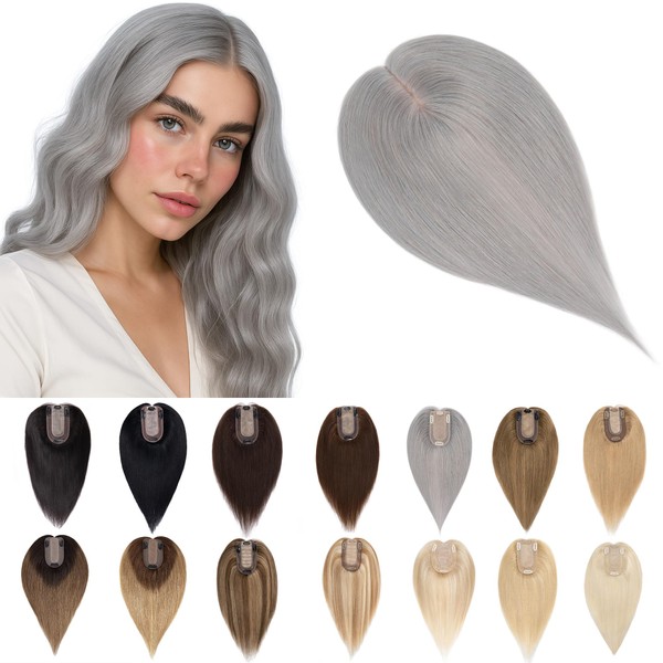 SEGO Grey Hair Toppers for Women Real Human Hair No