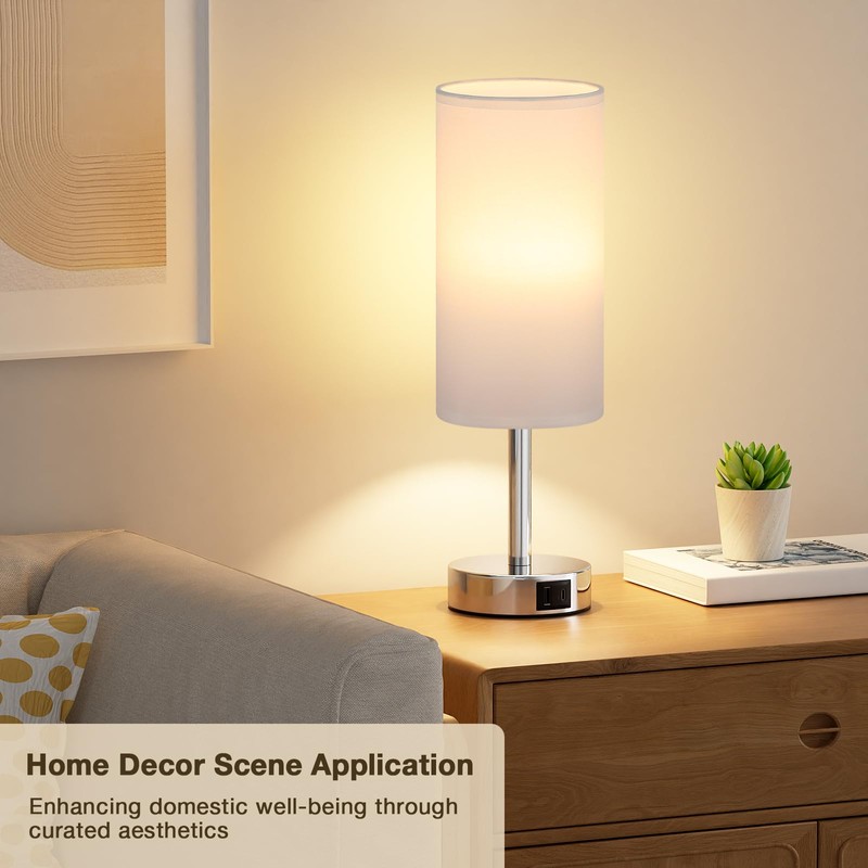 Aooshine Touch Lamps, Table Lamps with White Shade, Silver Base(Bulb