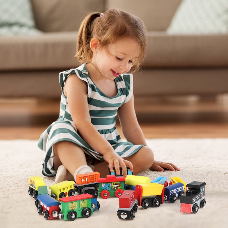 KABENFIS 16 PCS Wooden Train Set Magnetic Train Set for