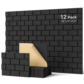 Soundproofing Panels,Soundsbay 12 Pack Sound Proof Panels for Walls Self-Adhesive, 16"×12"×0.4" Soundproof Wall Panels, Brick Acoustic Wall Panels for Walls, Office,Reccording Studio, Ceiling, Black