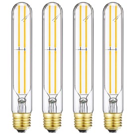 Tubular Light Bulb 7.3 Inch E26 LED Bulb Dimmable 6W 60 Watt Long Light Bulb,Warm White 2700K, AC120V,600LM,T10 led Bulb for Rustic Pendant,Industrial Wall sconces E26 Light Bulbs 4Pack(6W-2700K)