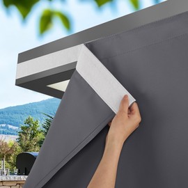 NICETOWN 2 Panels Outdoor Curtains for Patio, Adhesive Strip Top No Rods Needed, Back Tab Bottom with Free Rope for Wind Resistance, Waterproof & Windproof Drape for Gazebo/Pergola, W52 x L84 in, Grey