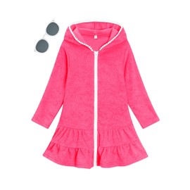 LUCKYGAL Toddler Girls Swim Cover Up Kids Rose Red Swimsuit Coverup Beach Pool Clothes,2t 3t