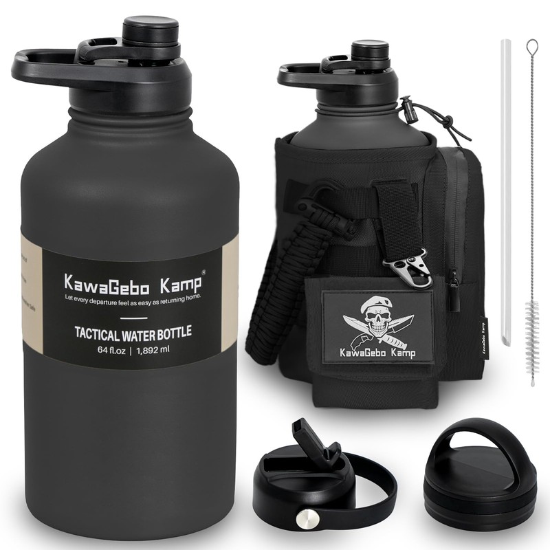 KawaGebo Kamp Half Gallon Tactical Water Bottle With Straw -