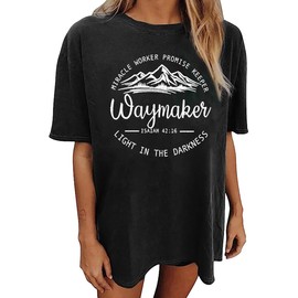 Oversized Christian Tshirt Women Waymaker Miracle Worker Promise Keeper Shirt Inspirational Graphic Jesus Faith Tee (L, Gray)