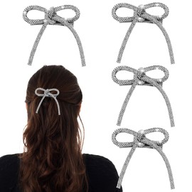4Pcs Rhinestone Bow Hair Clips Prom Hair Accessories Non Slip Silver Hair Bows for Women Hair Bows for Women