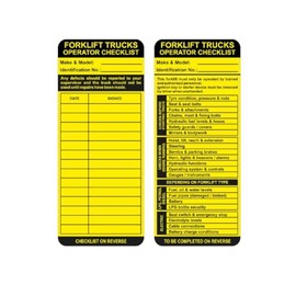 Forklift Truck Operator Safety Tags Pack of 50 Checklist On Reverse Polypropylene W75mm x H180mm
