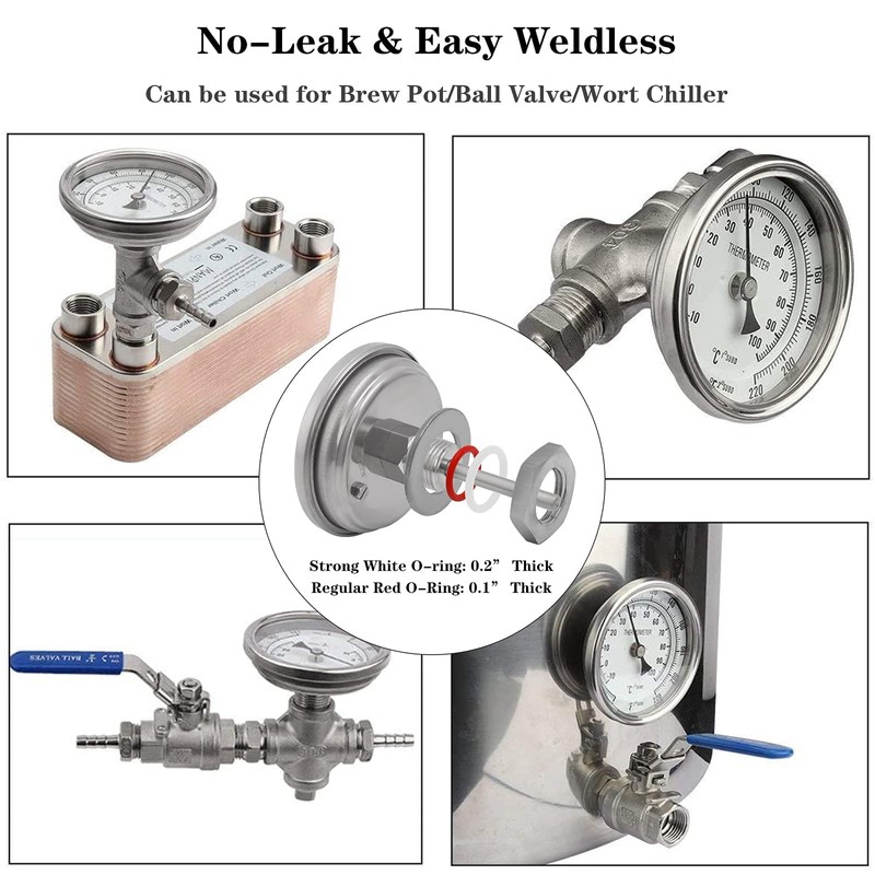 3" Dial 2" Probe FERRODAY 1/2 NPT Stainless Steel Dial