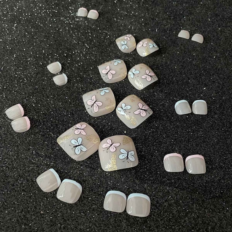 Wedity Pack of 24 False Nails Square Butterfly Line Crystal