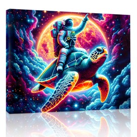 Sosolong Planet Astronaut Canvas Wall Art,outer Space Wall Decor For Boys Bedroom Living room 1 (Astronaut-turtle, 24 in*18 in)