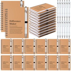 Fullhawl 24 Sets Difference Maker Gifts Employee Appreciation Gifts Bulk Inspirational A6 Spiral Notebook Motivational Journals with Pen for Women Men Coworker Teacher Nurse Graduation(Wood, Beige)
