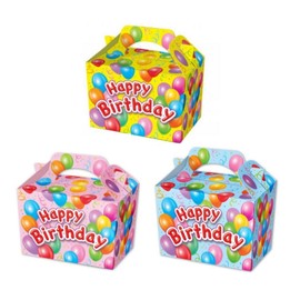 MustBeBonkers Happy Birthday Food Boxes - Picnic Carry Meal Box - Birthday Party Bag Plate (10 Boxes, Blue Box)
