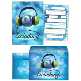 JuNa-Experten 12 Invitation Cards Birthday Children Adults Girls Boys Boys Disco Party Including 12 Envelopes, 12 Bags / Dark Blue, 12 Stickers, 12 Bookmarks, 12 Pads