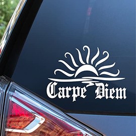 Sunset Graphics & Decals Carpe Diem Decal Vinyl Car Sticker Hiking Camping | Cars Trucks Vans Walls Laptop | White | 6 x 2.75 inches | SGD000284