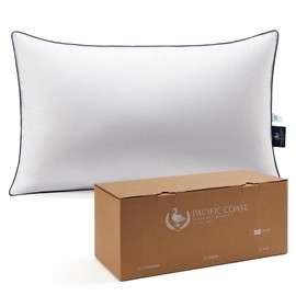 Pacific Coast Bed Pillow, Hotel Goose Feather and Down Pillow for Sleeping, 3-Chamber Pillow with High Thread Count 100% Cotton Shell, Queen Size