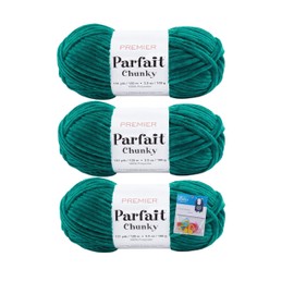 Premier Yarns Parfait Chunky - 3.5 Oz - #6 Super Bulky Weight - 3 Pack Bundle with 10 Bella's Crafts Stitch Markers (Emerald)