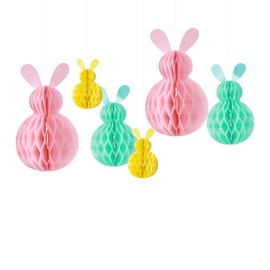 Easter Decorations,6Pcs Easter Hanging Decorations Easter Bunny Honeycomb Ball,Pink Blue Yellow Paper Rabbit Hanging Paper Ornaments Easter Party Supplies for Easter Honeycomb Home Tree Decorations
