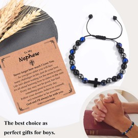 FIEEFX Nephew Gifts from Auntie Aunt, To My Nephew Cross Bracelet Christmas Birthday Valentines Fathers Day Easter Thanksgiving Graduation Back to School Gifts for Boys Kids Men