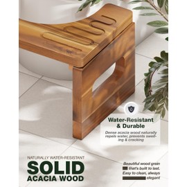 BLUEWEST Foldable Toilet Stool, 7'' and 9'' Adjustable Heights Acacia Wood Poop Stool for Potty Training,Durable Collapsible Bathroom Stool, Adjustable Height for Family Members with Non-Slip Layer