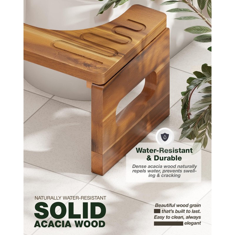 BLUEWEST Foldable Toilet Stool, 7'' and 9'' Adjustable Heights Acacia