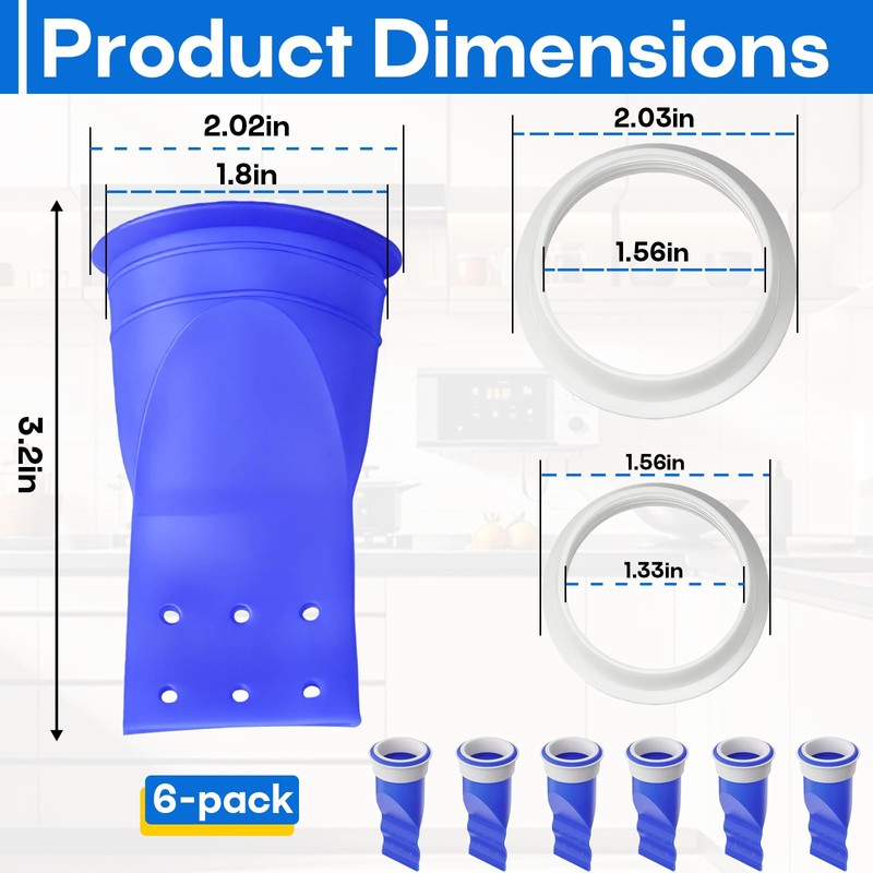 6-Pack Floor Drain Odor Stopper,2 Inch Blue Waterless Trap Seal