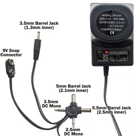 Electronix Express 9w, 500mA Universal AC/DC Power Adapter 1.5, 3, 4.5, 6, 7.5, 9 and 12V DC
