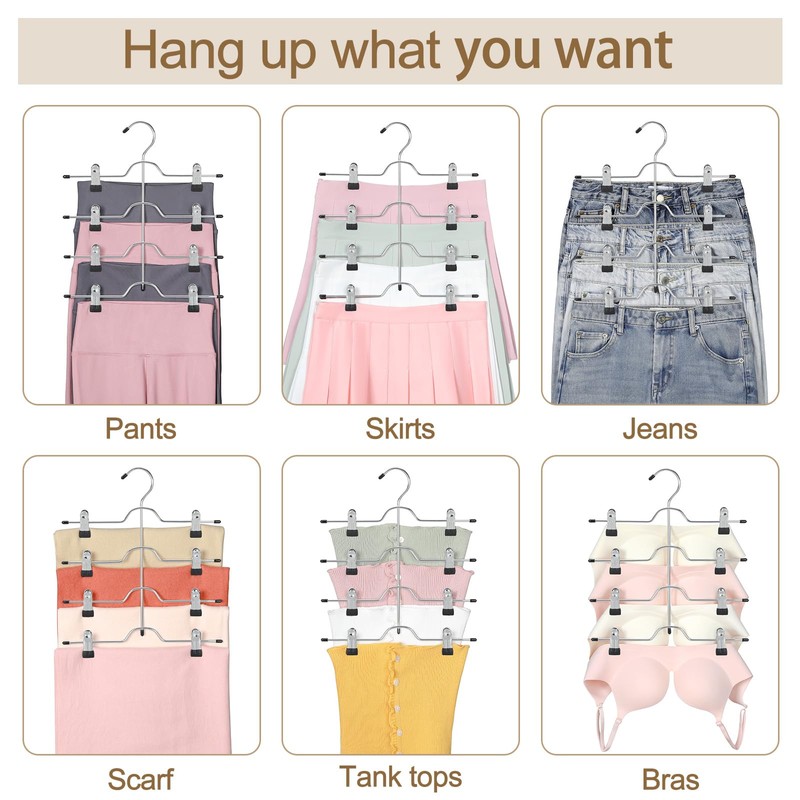 TOPIA HANGER 4 Tier Metal Skirt Hangers for Women, Pants