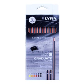LYRA Graduate Graphite Pencils, 12 Pieces, Assorted Grades, Lead, Technical & Artistic Drawing, Cardboard Box, Ideal for Student Artists & Schools