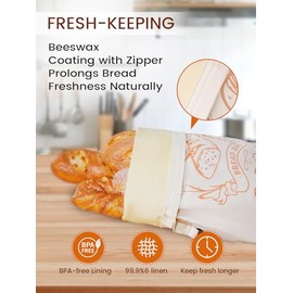2 Pack Beeswax Bread Bags with Zipper, XL(13x17in) Sourdough Bread Storage for Homemade, Freezer Storage Bag to Keep Fresh, Cotton Beeswax Container, Baguette Bag with Liner Kitchen Baking (Off-White)