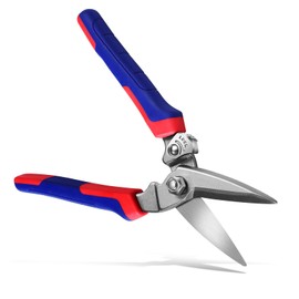 Heavy Duty Industrial Scissors,8'' Heavy Duty Carpet Shears,Built in Spring,Utility Cardboard Multipurpose Metal Scissors with Fine Serrated Blade and Safety Lock,Suitable for Industry or Home.（Blue）