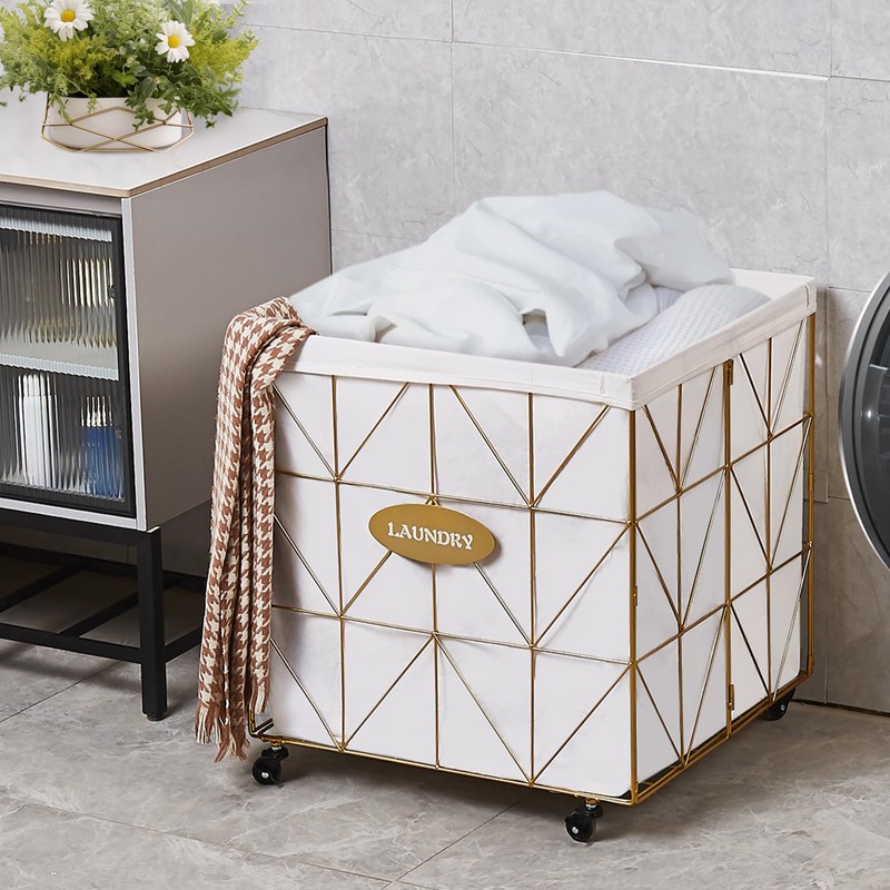 Mxfurhawa Laundry Hamper,Collapsible Laundry Basket Large Capacity Metal Laundry Hamper