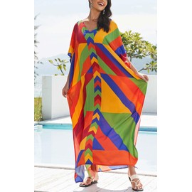 Orshoy Womens Swimwear Cover Ups Loose Beach Kaftan Dresses Bohe Caftans Bathing Suit Tunic Robes Nightdress Summer Orange Green