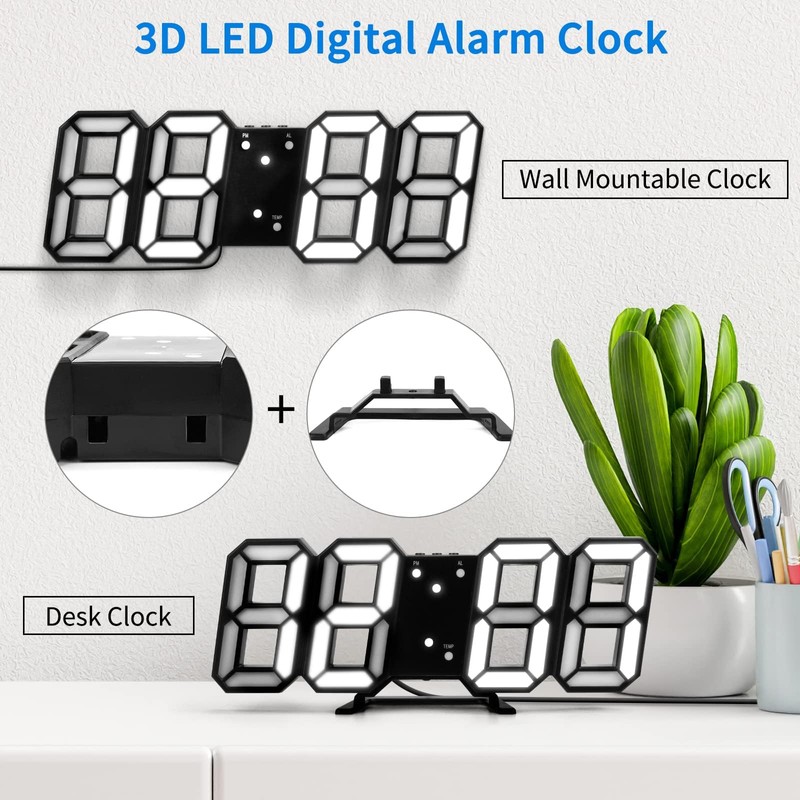DSLIHA 3D Digital Alarm Clock for Bedrooms, LED Desk USB