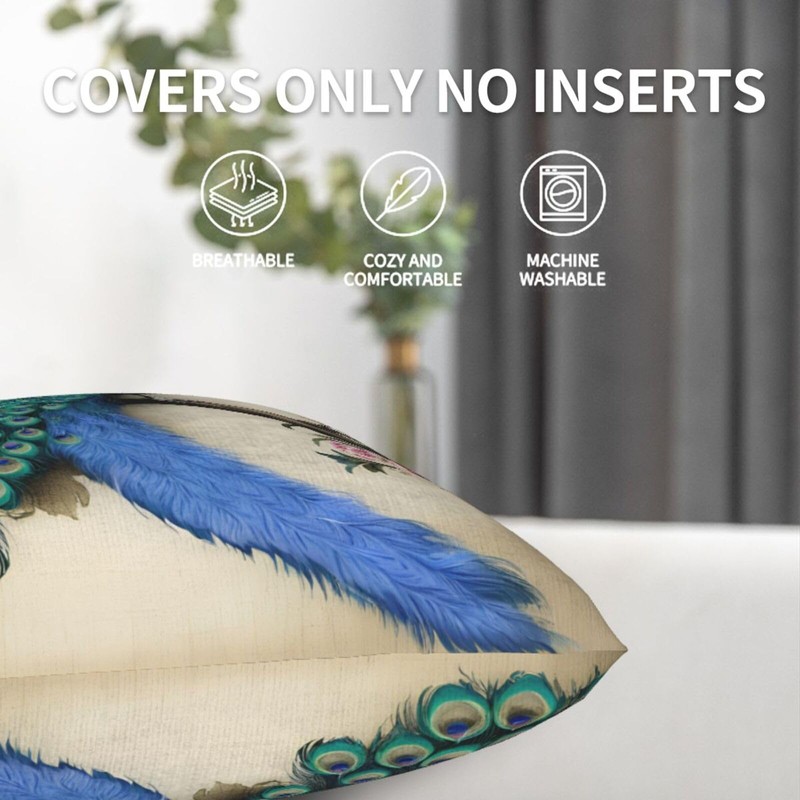 Retro Peacock Throw Pillow Cover 20x20 Inch Decorative Pillow Cases