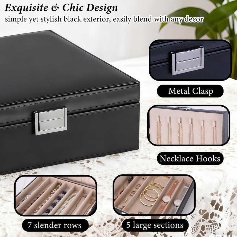 BEWISHOME Jewelry Box Organizer, 2-Layer Necklace Organizer Box, Modern Style