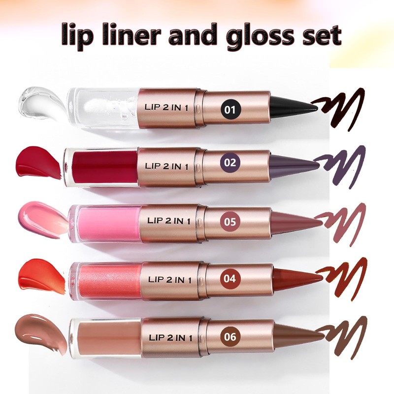 MiaSarah Lip Liner Gloss Lip Combo Sets Kit,Nude Brown Lip