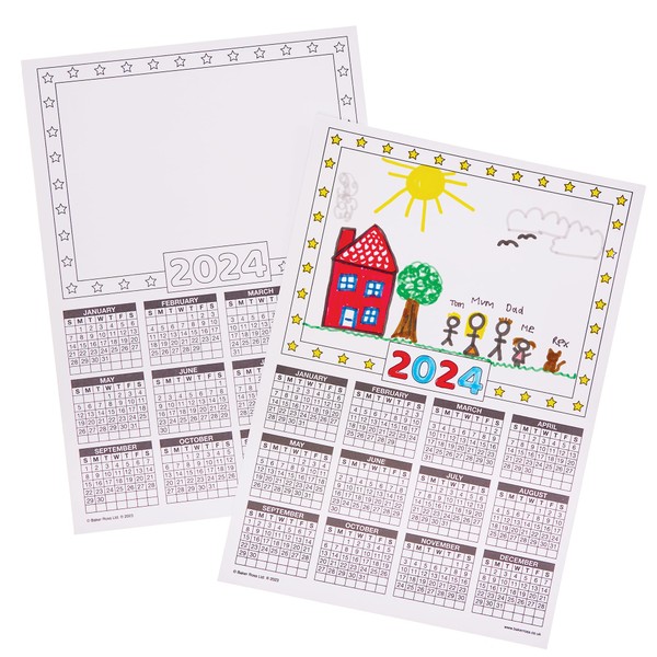 Baker Ross FX871 Calendar Blanks 2024 - Pack of 12, Kids Make Your Own Calendar Craft Accessories