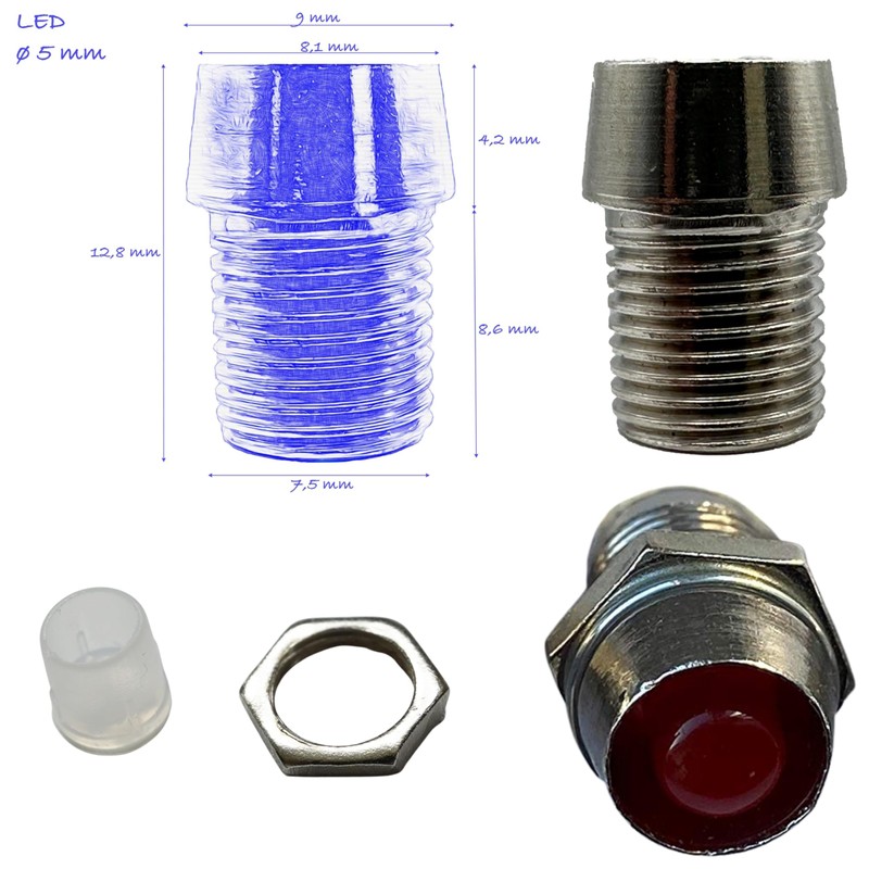 LUMETHEUS LED Socket 5 mm Metal Silver Set of 20