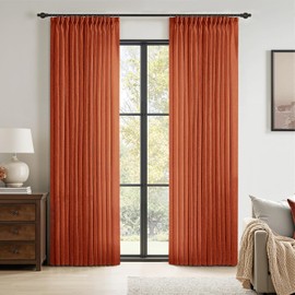 MIULEE Pinch Pleated Terracotta Linen Curtains 84 Inches Long 2 Panels for Bedroom Living Room, Burnt Orange Linen Textured Window Drapes Back Tab Hook Semi Sheer Light Filtering Rust Boho Fall Decor