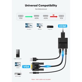FOINNEX VGA to HDMI Adapter, 1080P Converter with USB Audio from Old Computer/Laptop/Desktop/PC VGA Source to HDMI HDTV/Monitor/Projector/Displayer, 1.5FT