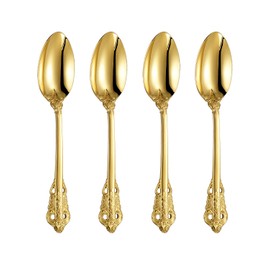 KEAWELL Luxury 7" Tea Spoon, Set of 4, 18/10 Stainless Steel, Sturdy Dessert Spoon, Gorgeous Design with Exceptional Mirror Polished Finish (Gold)