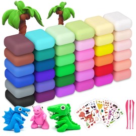 Air Dry Clay 36 Colors，Modeling Clay for Kids, with 3 Sculpting Tools and 6 Sheets Dinosaur Stickers, Safe & Non-Toxic, DIY Molding Clay Gift for Boys and Girls
